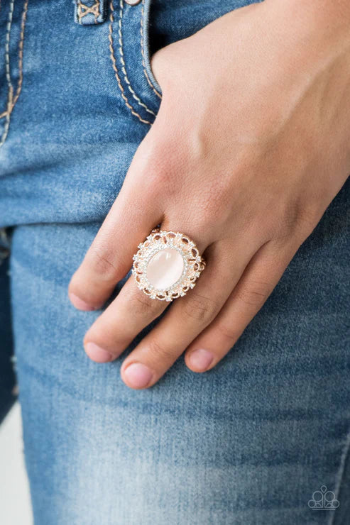 BAROQUE The Spell - Rose Frill Gold Encrusted Cat's Eye Moonstone Ring R#751