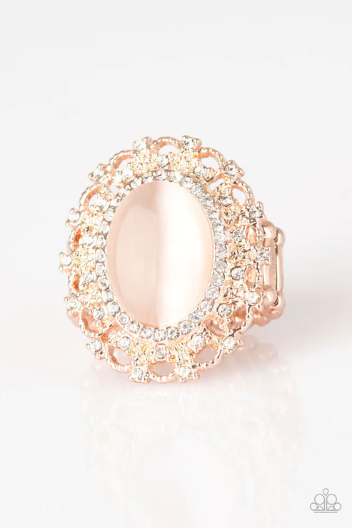 BAROQUE The Spell - Rose Frill Gold Encrusted Cat's Eye Moonstone Ring R#751