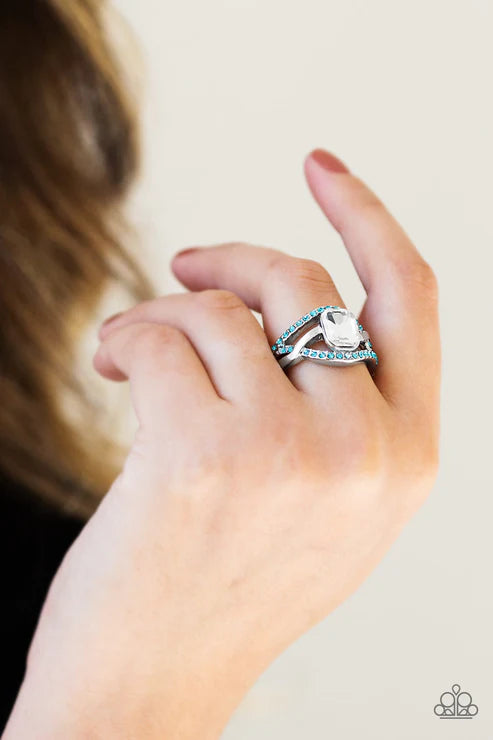 BLING It On! - Blue Airy Swirl Encrusted Emerald Cut Ring R#1850
