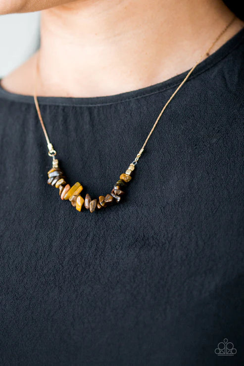 Back To Nature - Brown/Gold Tiger's Eye Rock Bit Invisible Wire Necklace N#2491