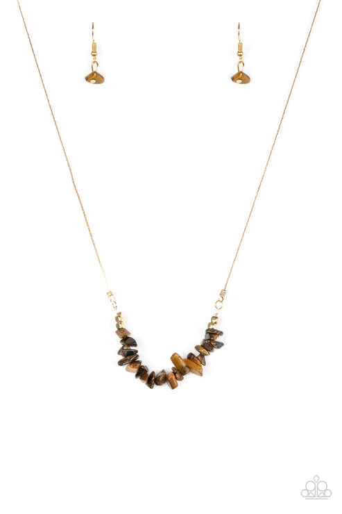 Back To Nature - Brown/Gold Tiger's Eye Rock Bit Invisible Wire Necklace N#2491