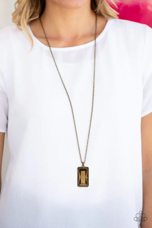 Bada BLING Bada Boom - Brass/Aurum Faceted Emerald Cut Hematite Encrusted Necklace N#2607
