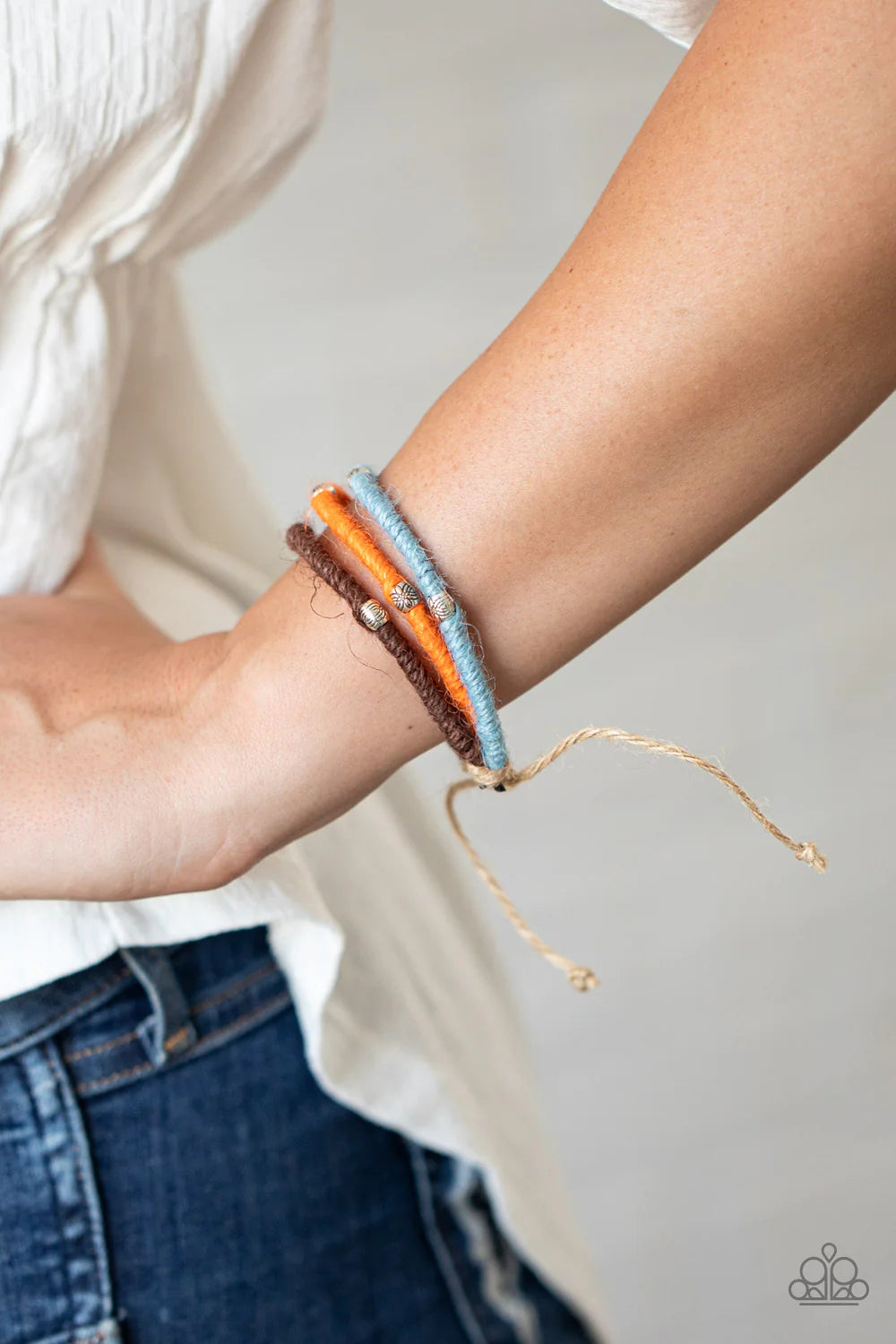 Beach Boundaries - Multi (Brown/Blue/Amberglow) Hue Trio Hemp Cord Bracelet B#813
