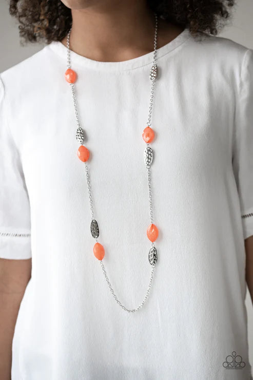 Beachfront Beauty - Oversized Orange Opaque Glassy Hammered Collision Accent Necklace N#2535