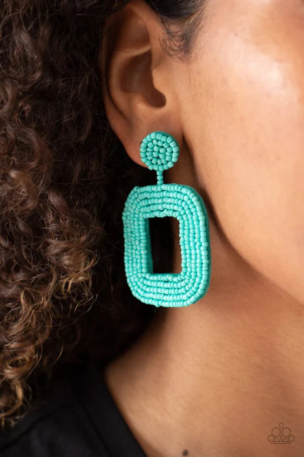 Beaded Bella - Oversized Blue Rounded/Squared Seed Bead Earrings E#008