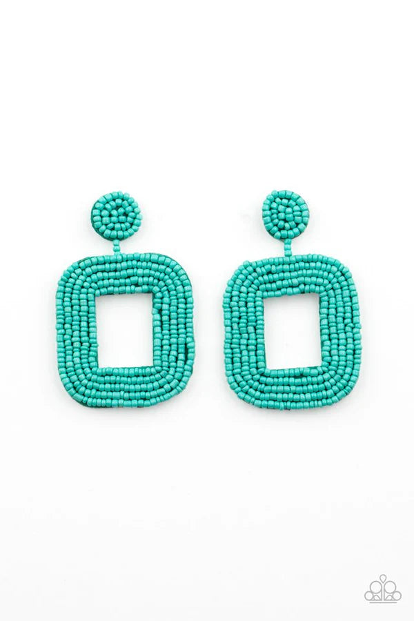 Beaded Bella - Oversized Blue Rounded/Squared Seed Bead Earrings E#008