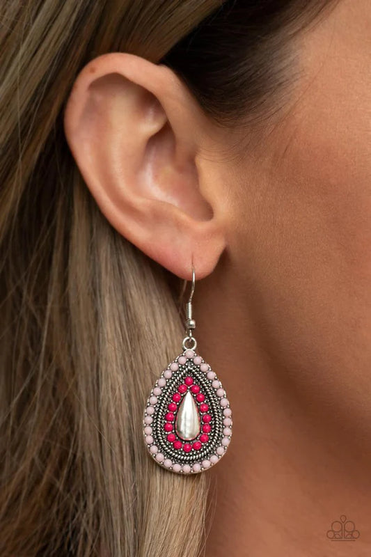 Beaded Bonanza - Pink (Lt.Pink/Dark Pink) Dotted Studded Teardrop Earrings E#584