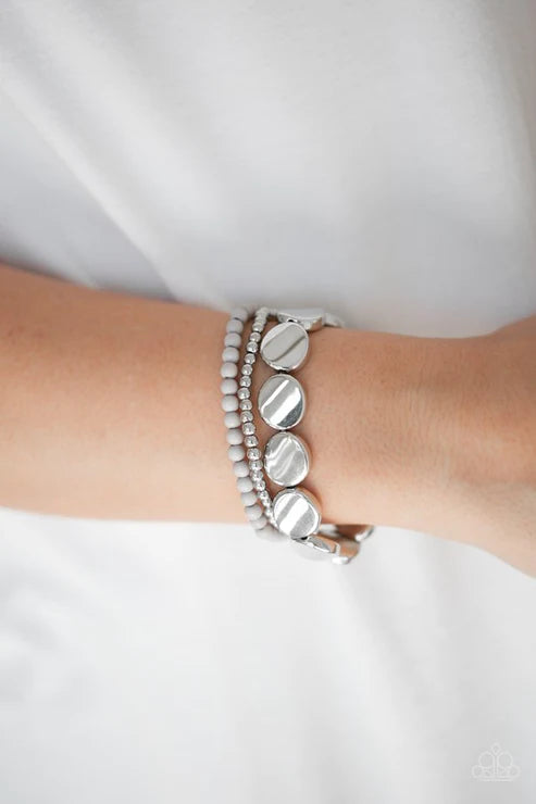 Beyond The Basics - Silver/Gray Mismatched Round Accent Bracelet Stack B#1971