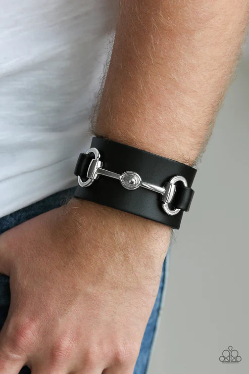 Biker Band - Oversized Black Biker Studded Abstract Loop Leather Urban Bracelet B#2100