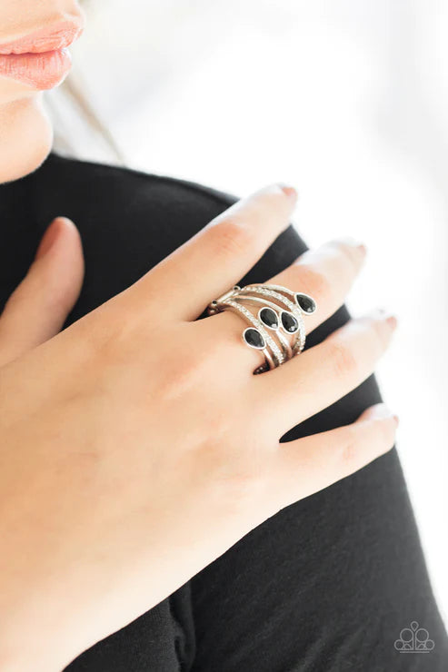 Bling Dream - Oversized Black Encrusted Teardrop Ring R#1846