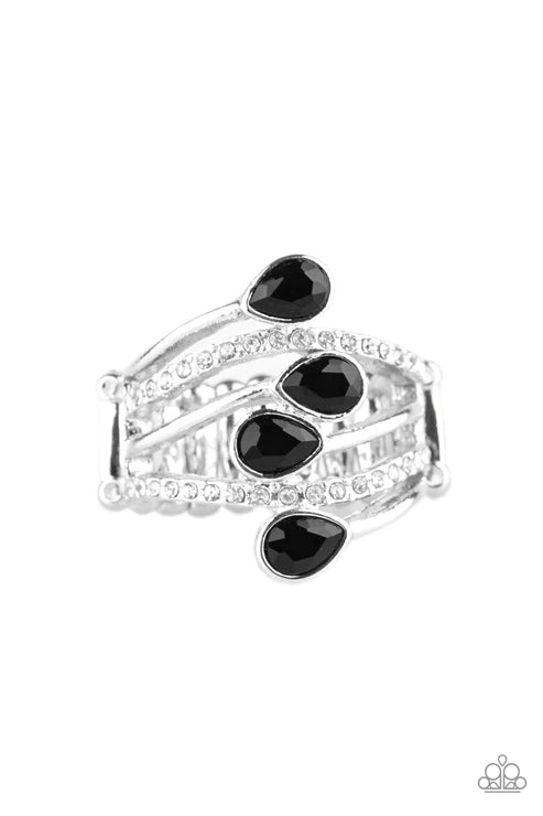 Bling Dream - Oversized Black Encrusted Teardrop Ring R#1846