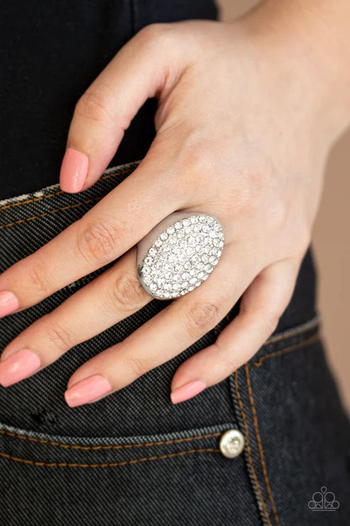 Bling Scene - Oversized White Radiate Out Blinding Encrusted Ring R#237