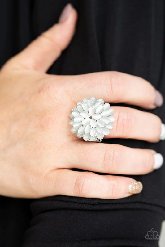 Bloomin Bloomer - Oversized White Petal Blossom Blast Cat's Eye Moonstone Teardrop Ring #1207