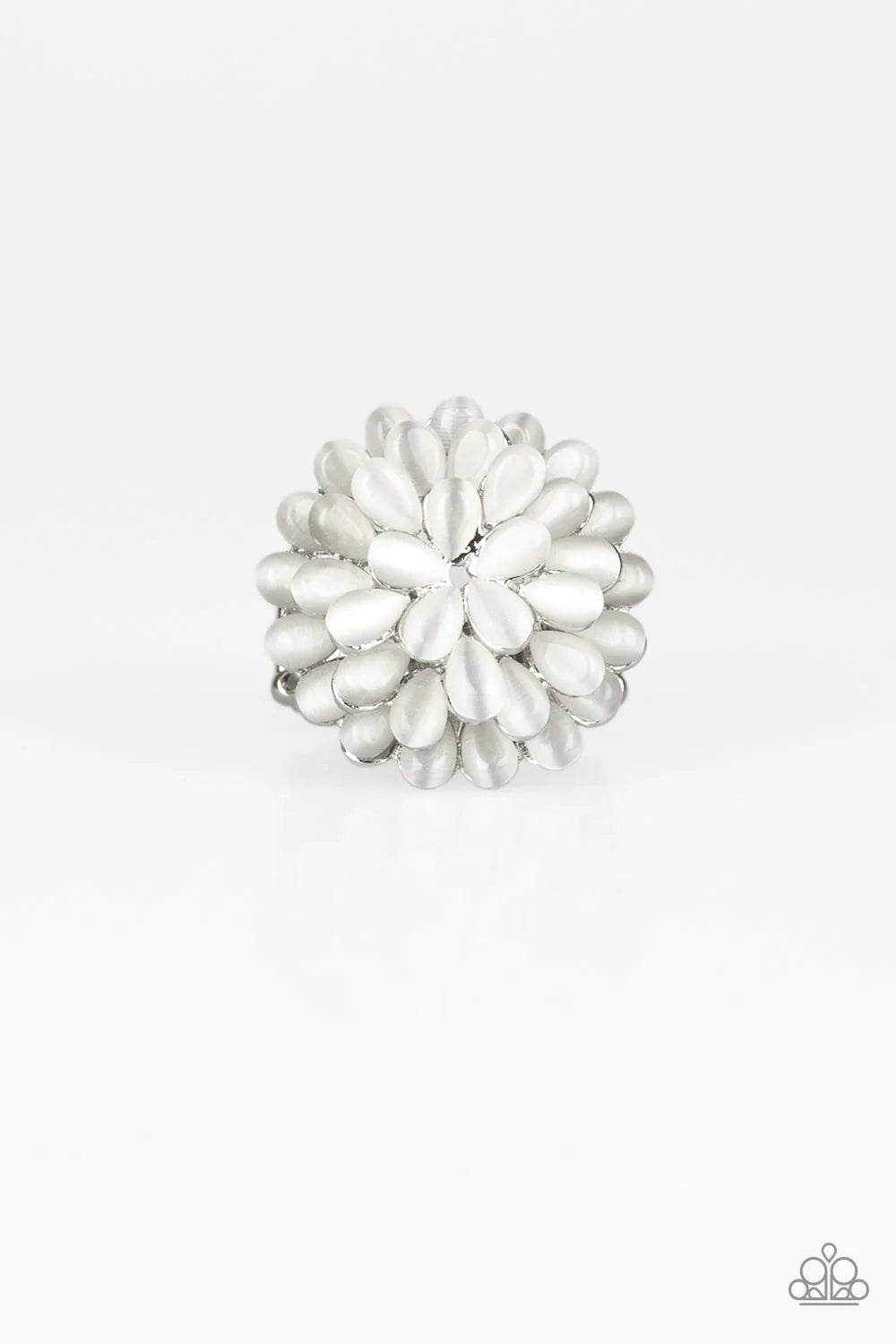 Bloomin Bloomer - Oversized White Petal Blossom Blast Cat's Eye Moonstone Teardrop Ring #1207