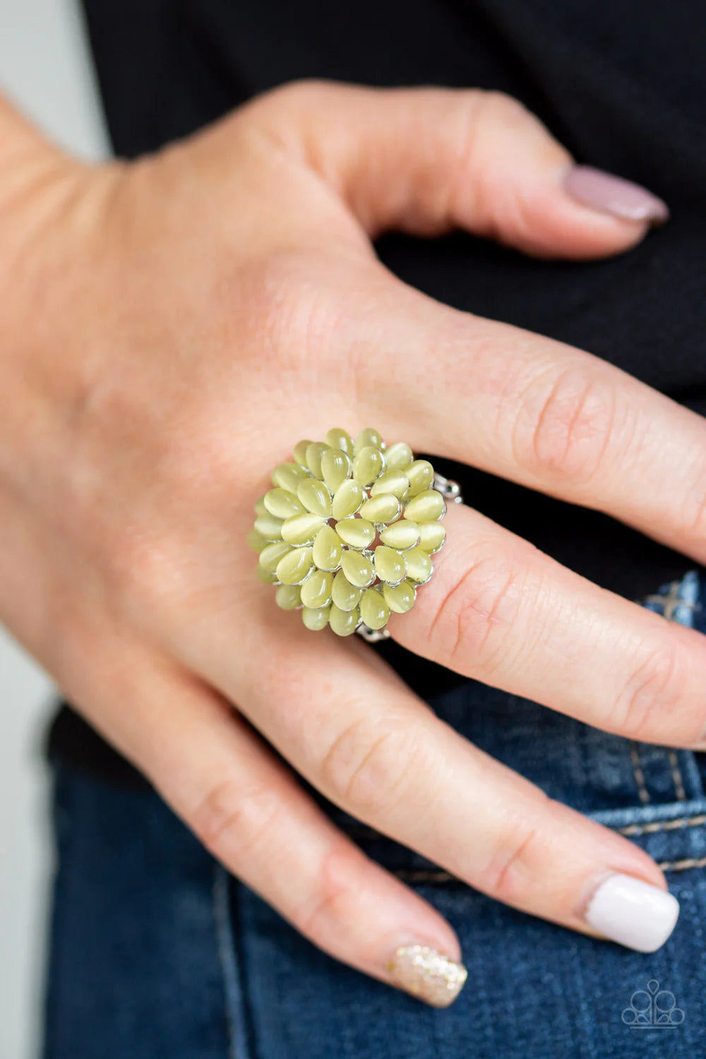 Bloomin Bloomer - Oversized Yellow Petal Blossom Blast Cat's Eye Moonstone Teardrop Ring R#1203