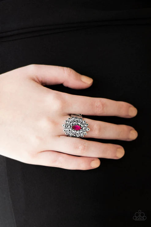 Blooming Fireworks - Pink Dotted Encrusted Marquise Petal Ring R#727