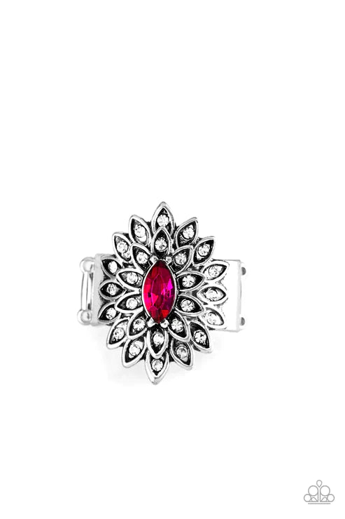 Blooming Fireworks - Pink Dotted Encrusted Marquise Petal Ring R#727