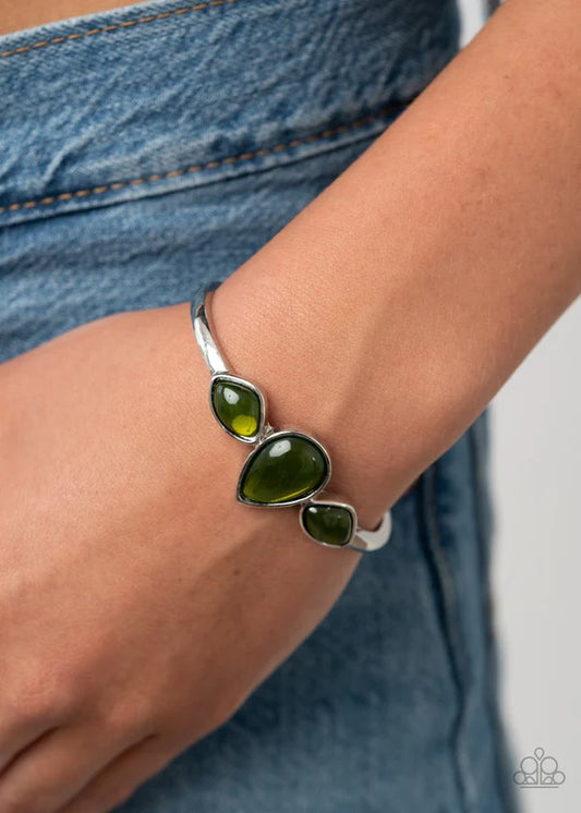 Boho Beach Babe - Oversized Green Glassy Encrusted Stone Cuff Bracelet B#1509