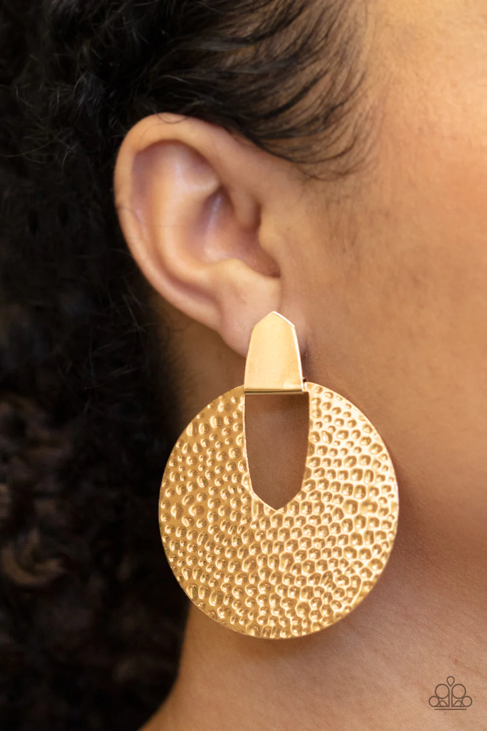 Bold Intentions - Oversized Gold Shimmer Hammered Industrial Earrings E#1448