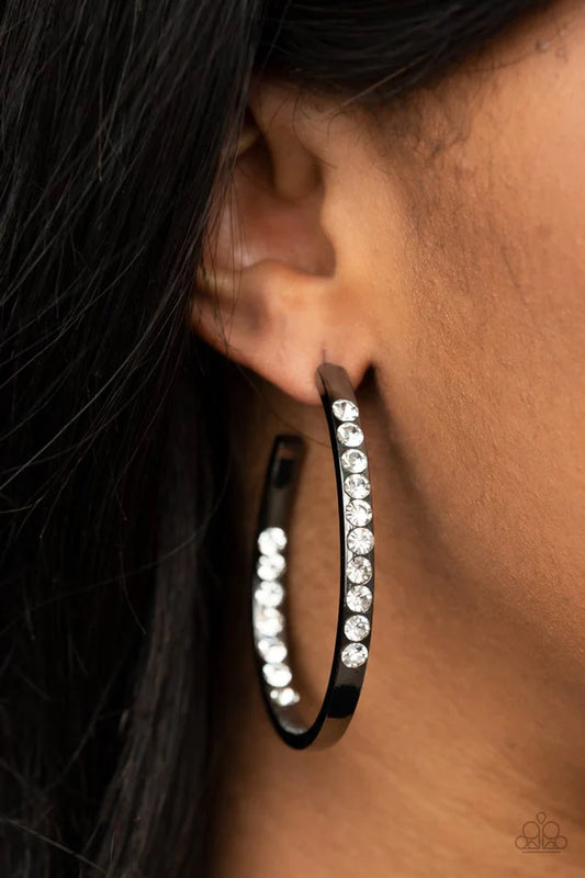 Borderline Brilliance - Black Front/Back Encrusted Curved Hoop Earrings E#902