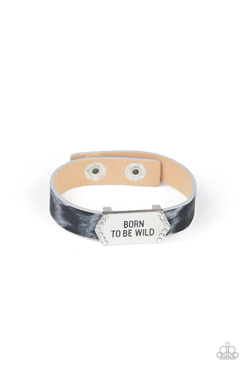 Born To Be Wild - Silver Wild Cheetah "Born To Be Wild" Encrusted Slide Along Leather Bracelet B#2593