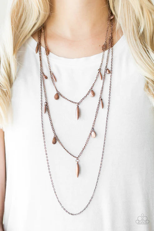 Bravo Bravado - Copper Mismatched Faceted Textured Accent Teardrop Necklace N#2049