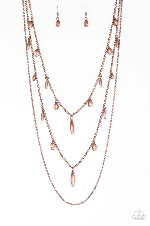 Bravo Bravado - Copper Mismatched Faceted Textured Accent Teardrop Necklace N#2049