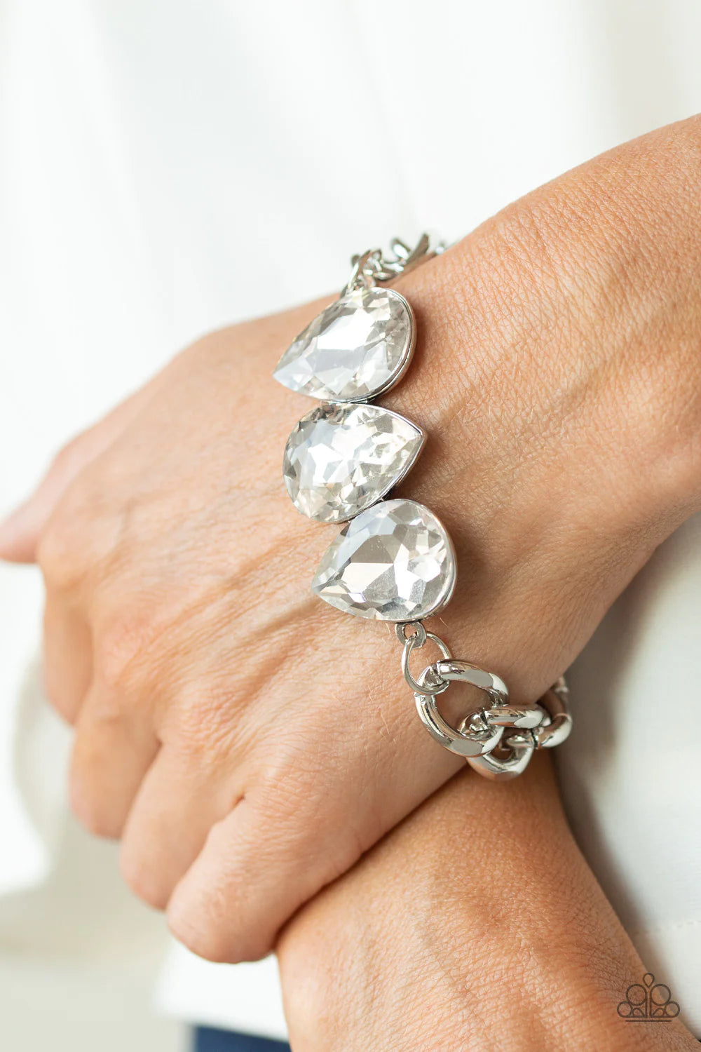 Bring Your Own Bling - Oversized White Trio Teardrop Bracelet B#394