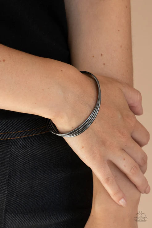 Bringing Basics Back - Black Twisted Stacked Cuff Bracelet B#1999