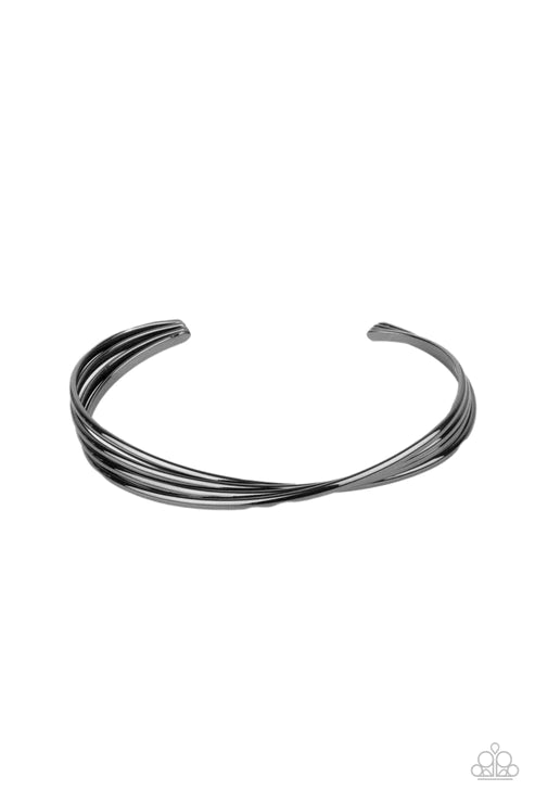 Bringing Basics Back - Black Twisted Stacked Cuff Bracelet B#1999