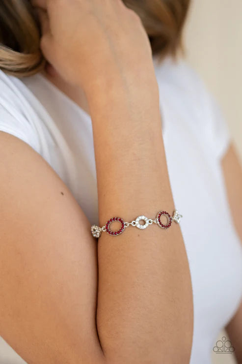 Bubbly Bedazzle - Bubbly Red/White Encrusted Link Bracelet B#1602