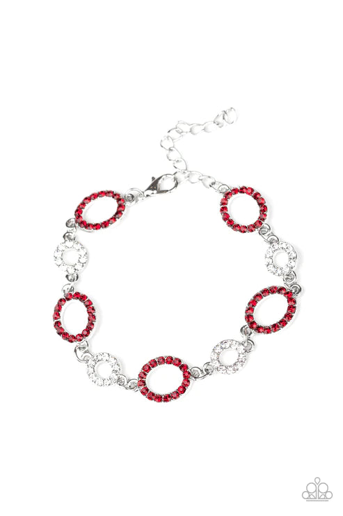Bubbly Bedazzle - Bubbly Red/White Encrusted Link Bracelet B#1602