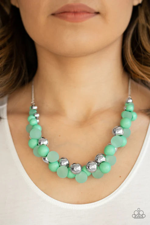 Bubbly Brilliance - Bubbly Biscay Green/Silver Opaque Imperfect Cluster Necklace N#2579