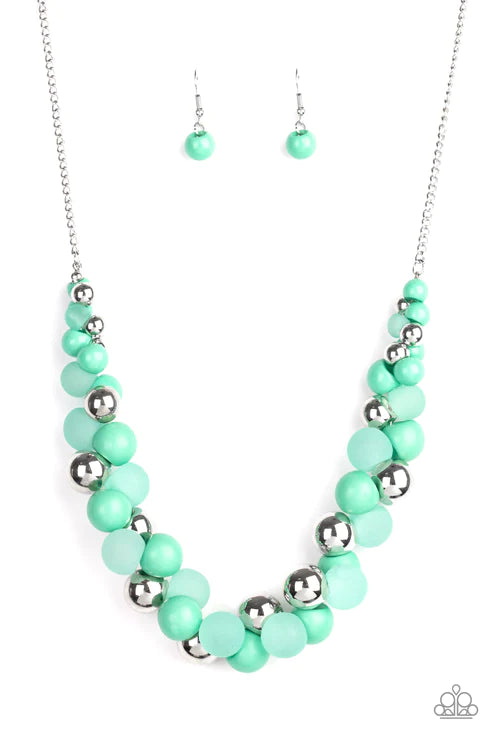 Bubbly Brilliance - Bubbly Biscay Green/Silver Opaque Imperfect Cluster Necklace N#2579