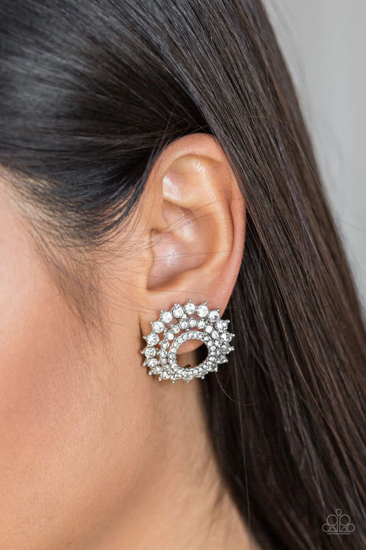 Buckingham Beauty - Oversized White Encrusted Trio Stacked Regal Earrings E#1320