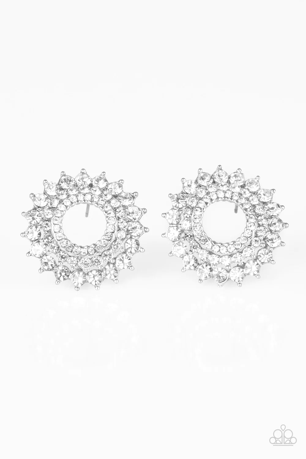 Buckingham Beauty - Oversized White Encrusted Trio Stacked Regal Earrings E#1320