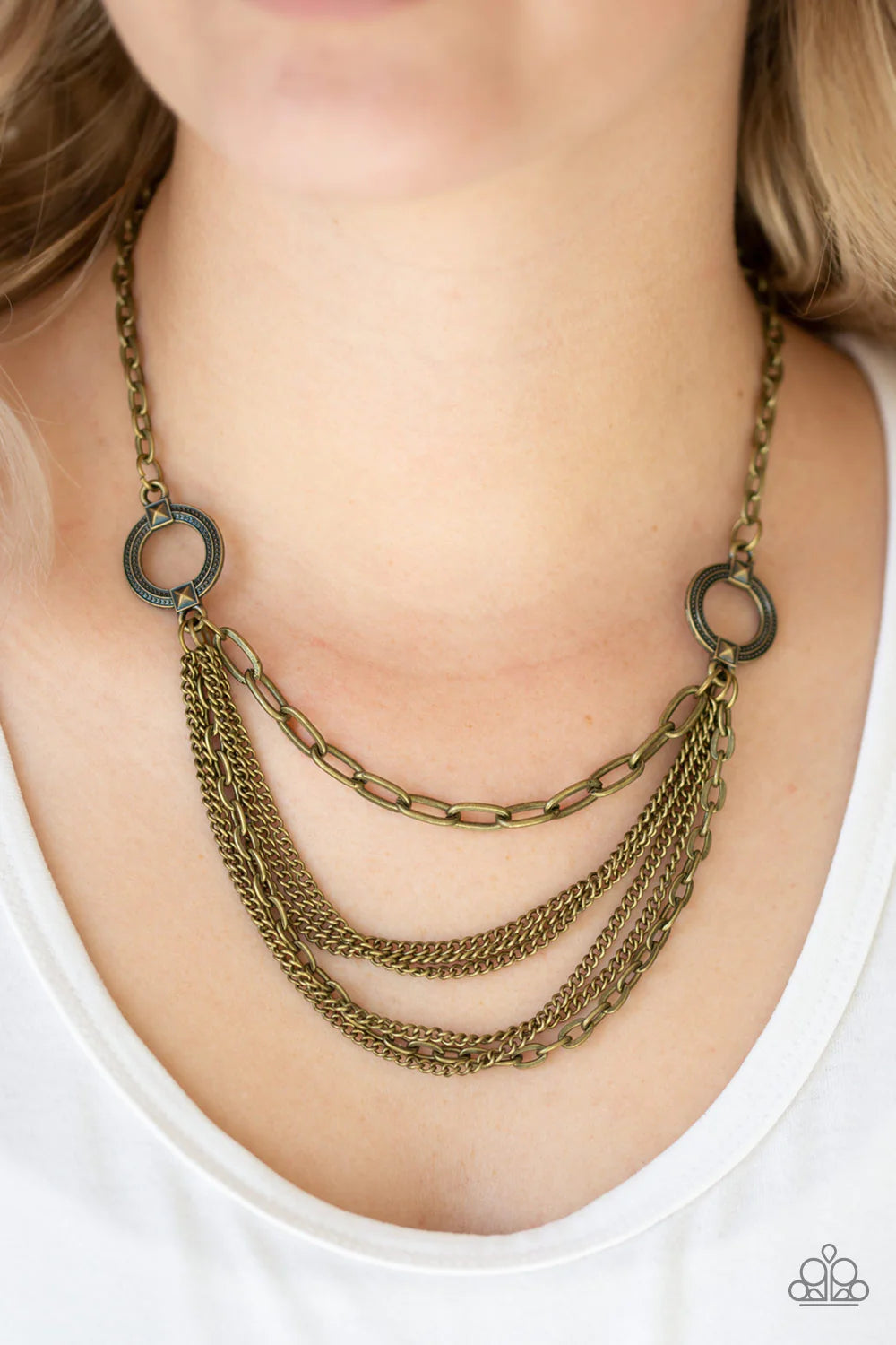 CHAINS of Command - Brass Mismatched Hoop Chain Industrial Necklace N#1353