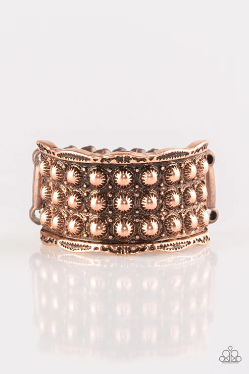 Call To Arms - Copper Asymmetrical Sunburst Studded Industrial Ring R#1848