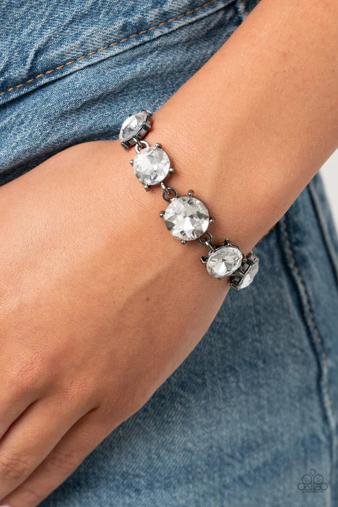 Cant Believe My ICE - Oversized Black Dramatic Exaggerated Encrusted Link Bracelet B#1906