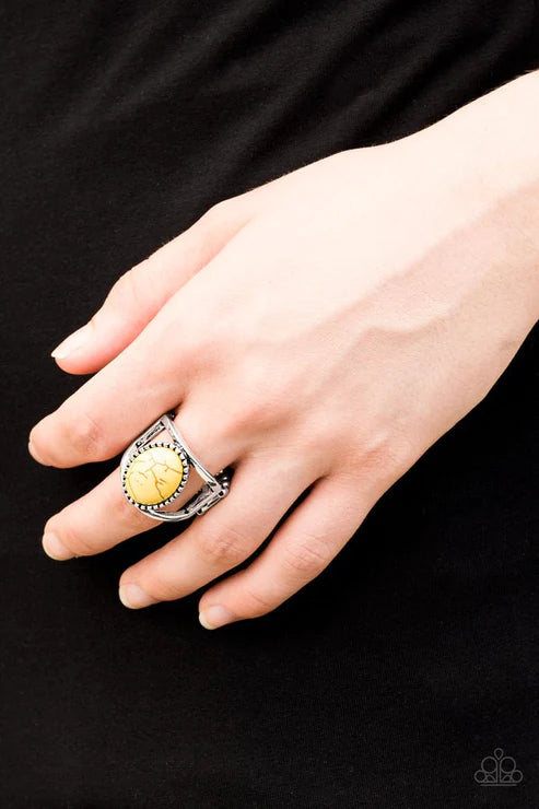 Canyon Cache - Yellow Airy Textured Stone Ring R#429