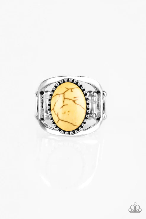Canyon Cache - Yellow Airy Textured Stone Ring R#429