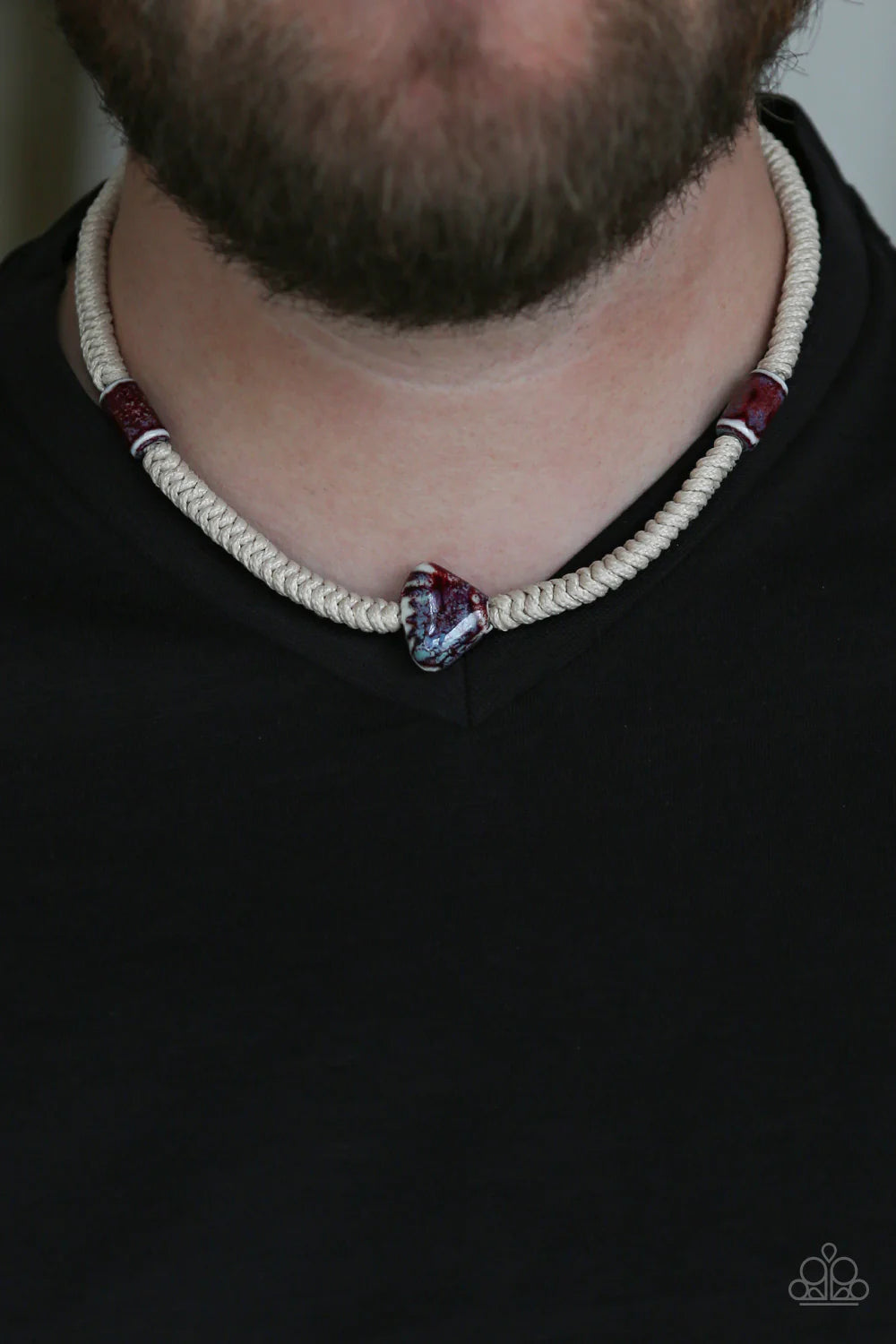Canyon Climber - Red Glassy Knotted Braided Cord Accent Button Loop Closure Urban Necklace N#1146