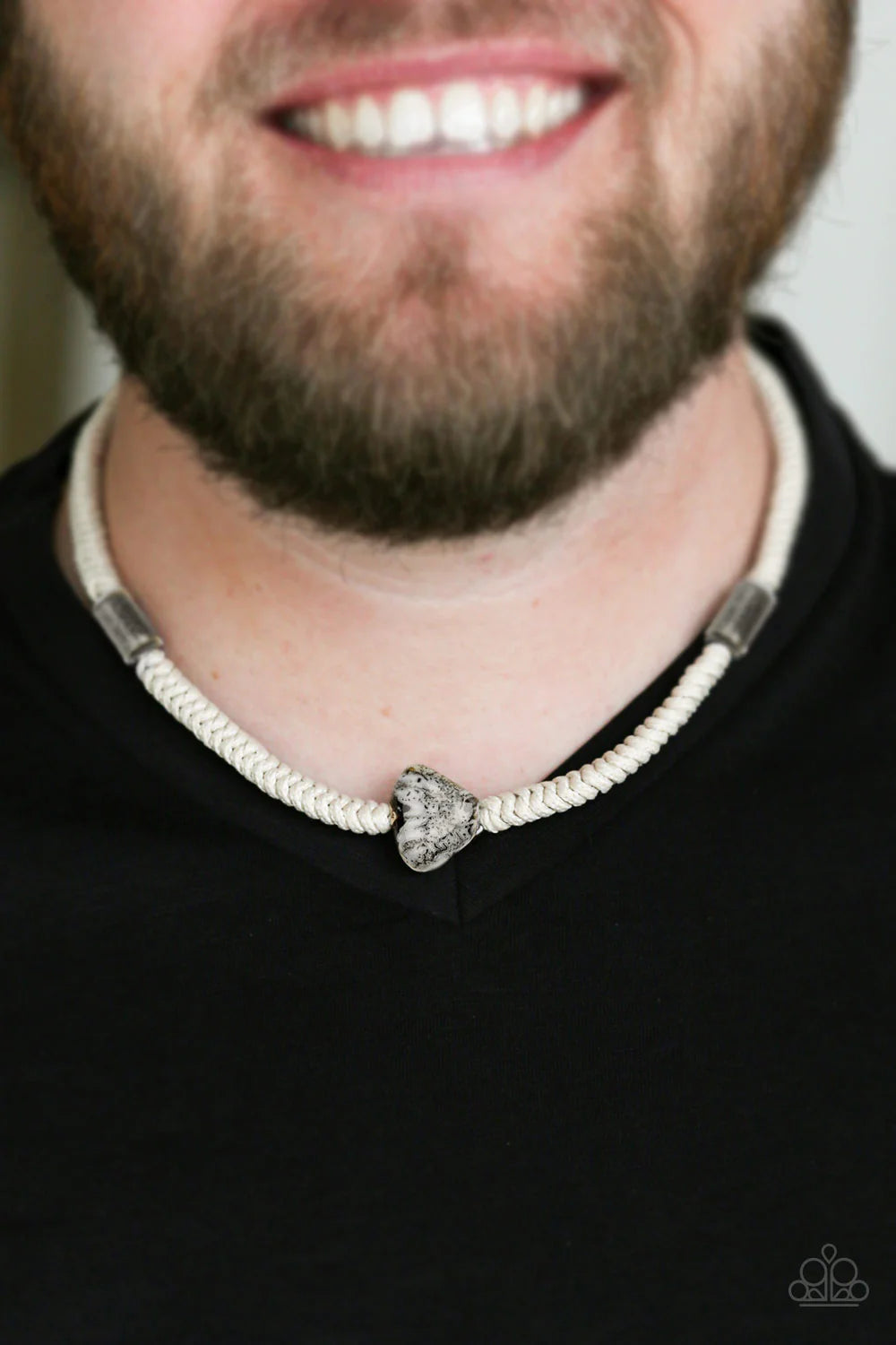 Canyon Climber - Silver Glassy Knotted Braided Cord Accent Button Loop Closure Urban Necklace N#1147