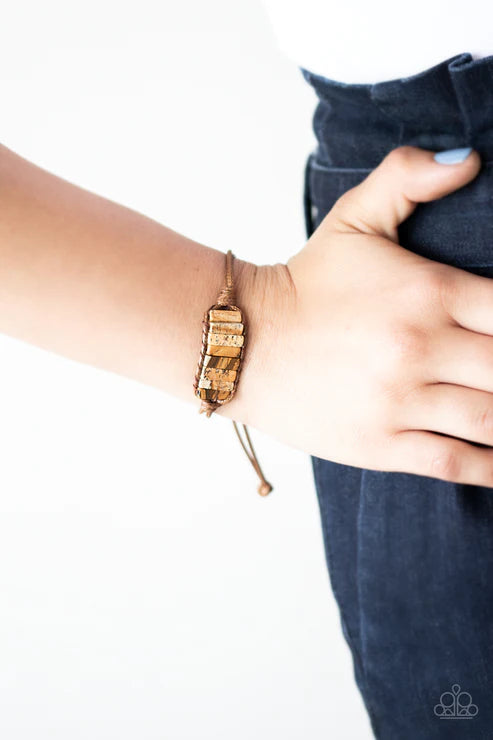 Canyon Warrior - Brown Rectangular Knotted Cord Natural Stone Sliding Knot Bracelet B#2058