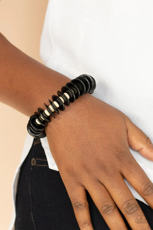 Caribbean Reefs - Black/White Distressed Wood Discs Bracelet B#837