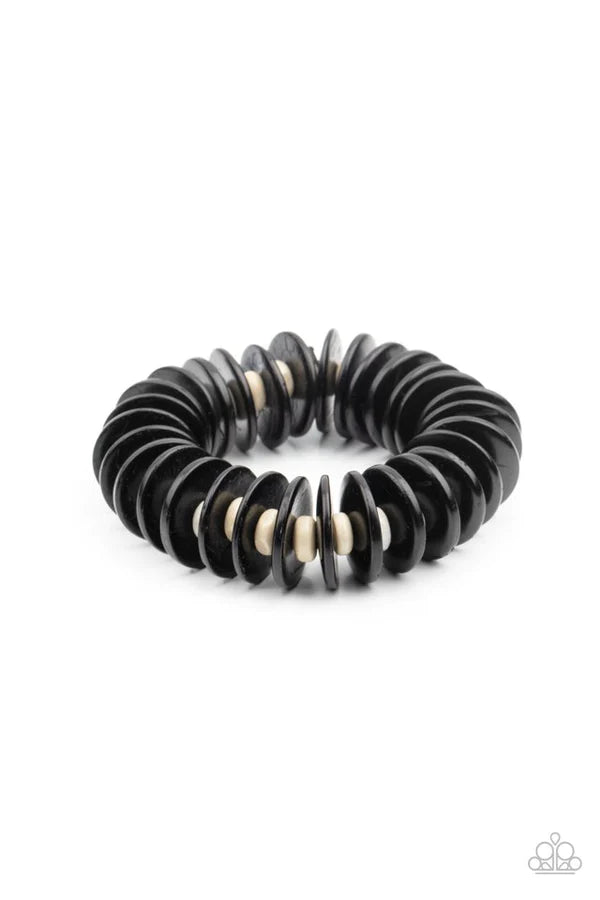 Caribbean Reefs - Black/White Distressed Wood Discs Bracelet B#837
