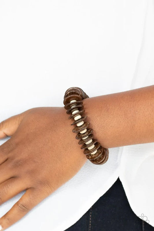 Caribbean Reefs - Brown/White Distressed Wood Discs Bracelet B#839