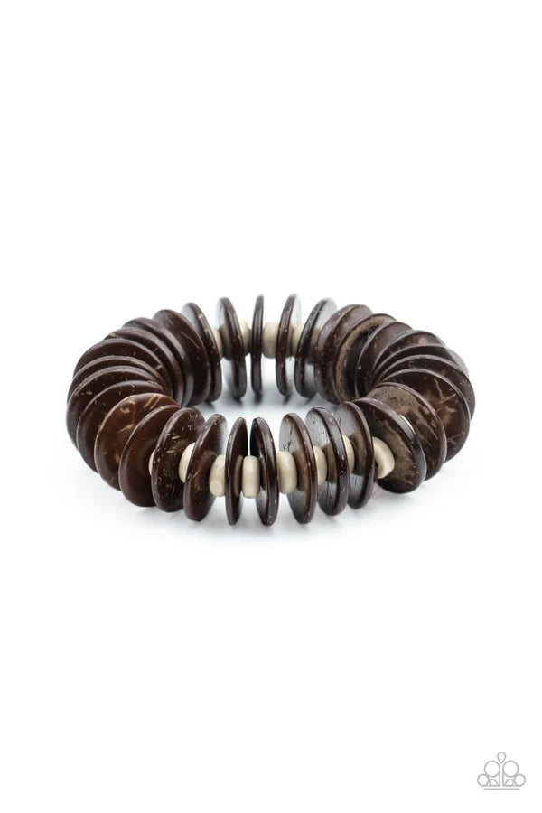 Caribbean Reefs - Brown/White Distressed Wood Discs Bracelet B#839