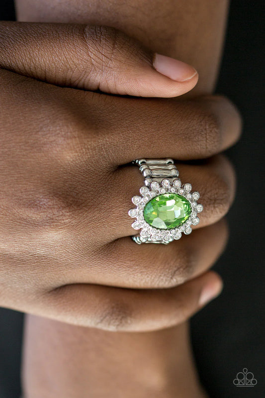 Castle Chic - Green Encrusted Floral Petal Spin Ring R#061