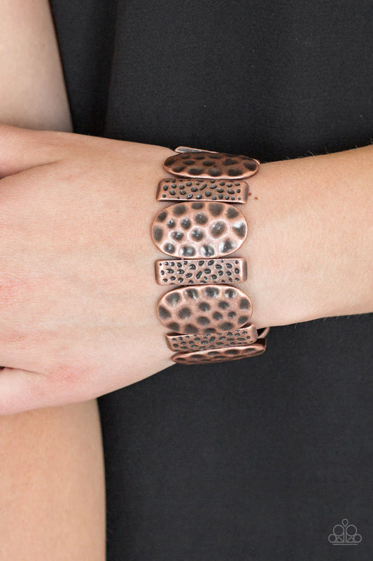 Cave Cache - Copper Round/Rectangular Hammered Tribal Bracelet B#1254